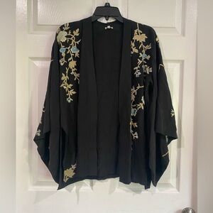 Talitha Kimono 3/4 Sleeve Silk Embroidered Floral Black Small Western Indian